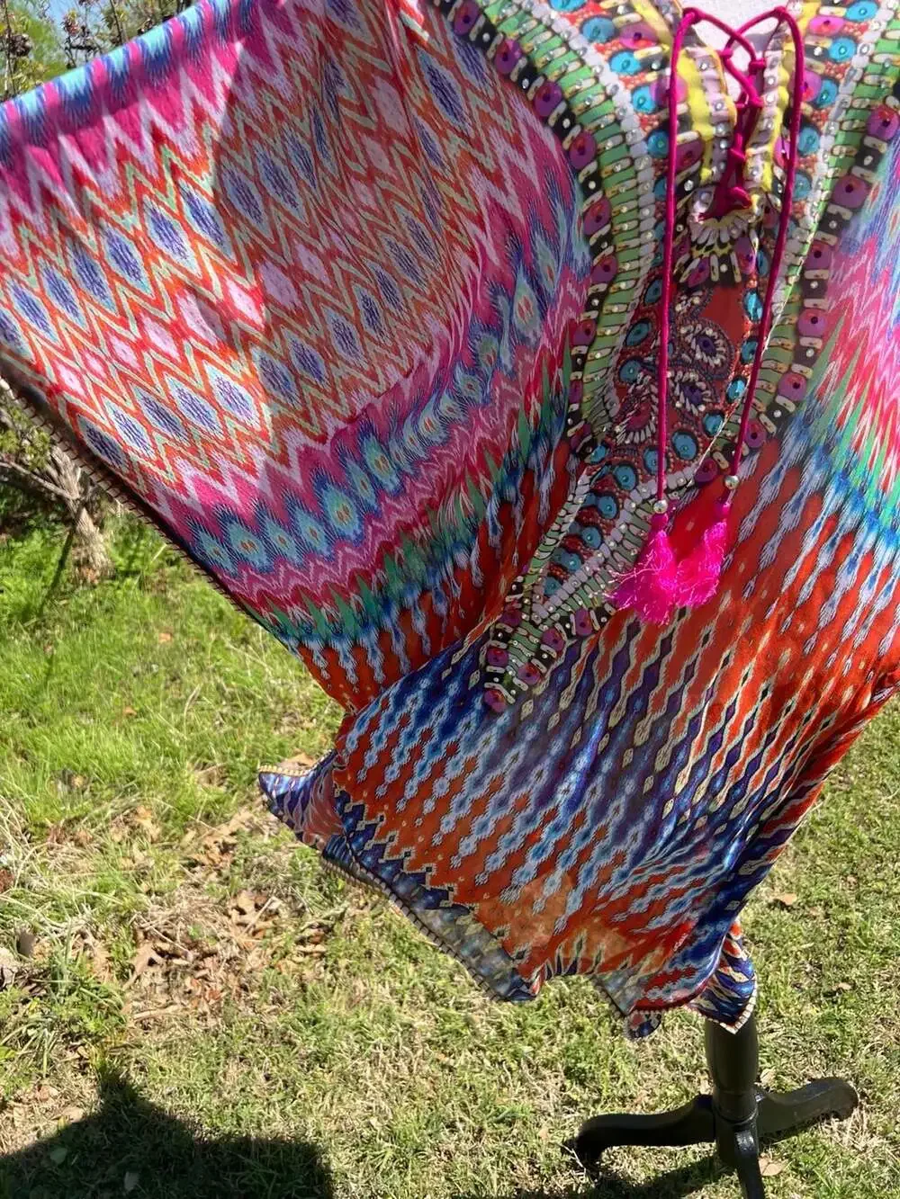 True Colours By La Moda Embellished Lace-Up Kaftan Dress - Picture 7 of 15